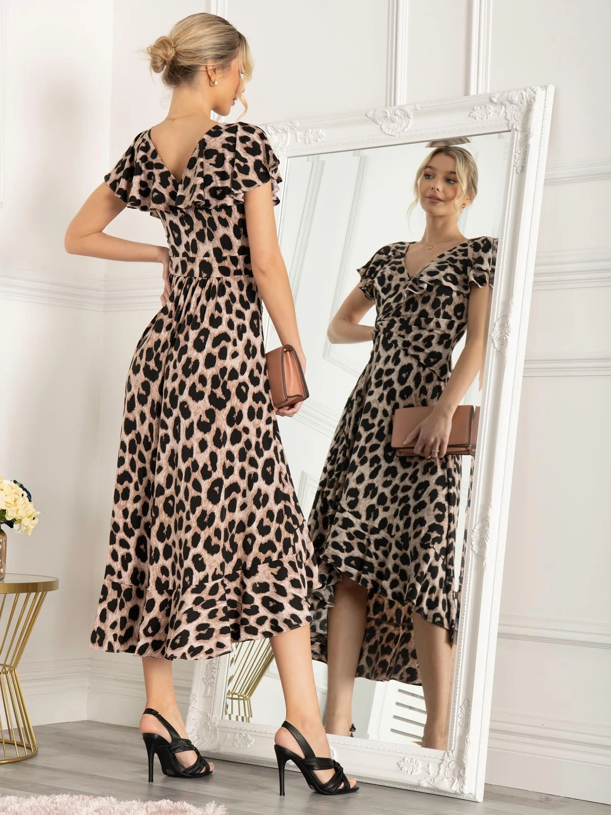 Jolie Moi Luciana Frilly Dipped Hem Dress, Pink Animal 5 Jolie Moi Luciana Frilly Dipped Hem Dress, Pink Animal - Image 3