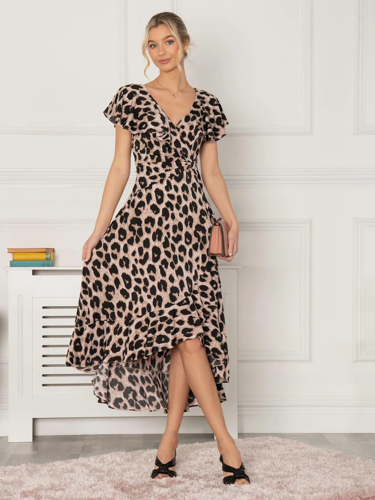 Jolie Moi Luciana Frilly Dipped Hem Dress, Pink Animal 3 Jolie Moi Luciana Frilly Dipped Hem Dress, Pink Animal