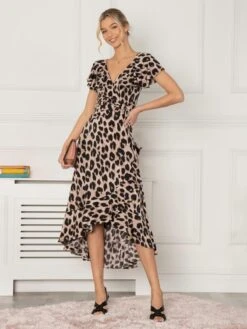 Jolie Moi Luciana Frilly Dipped Hem Dress, Pink Animal 10 Jolie Moi Luciana Frilly Dipped Hem Dress, Pink Animal -Miha Dresses Shop HG 9270 PinkAnimal 4