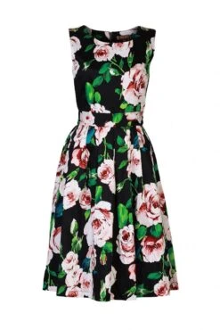 Floral Print Midi Dress, Black Floral