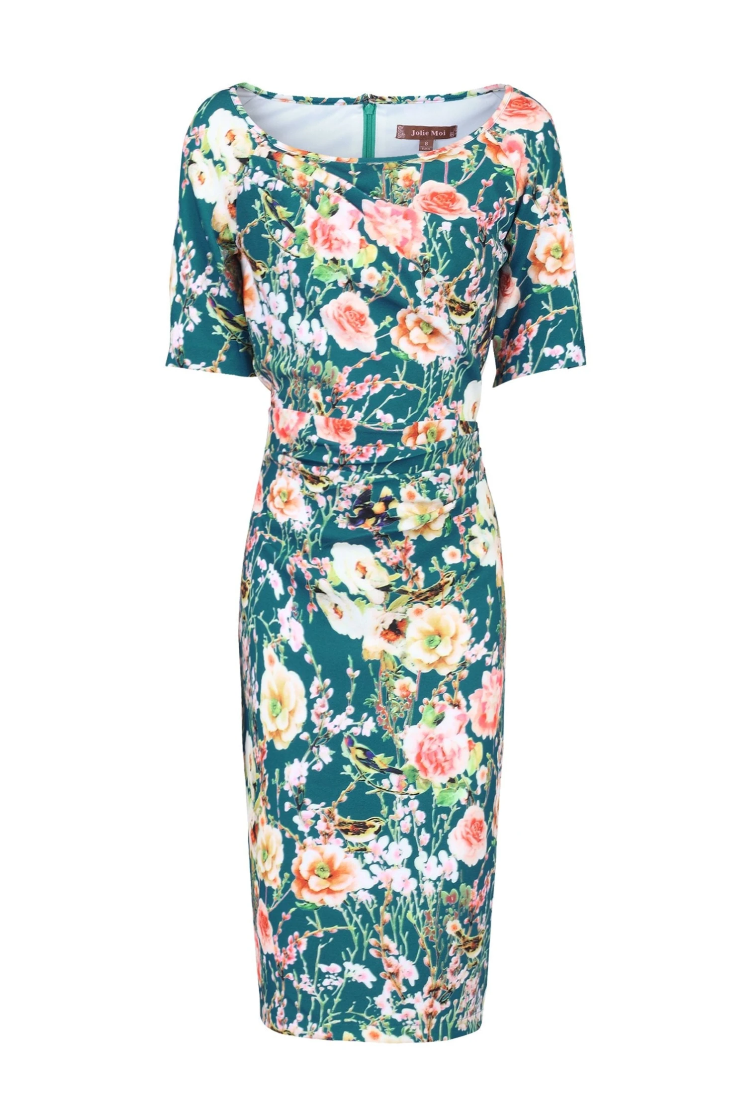 Half Sleeve Printed Shift Dress, Teal Floral 3 Half Sleeve Printed Shift Dress, Teal Floral
