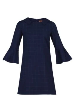 Checked Fluted Sleeve Tunic Blue Check
