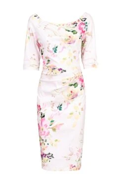 Retro Floral Print Half Sleeve Dress, Pink Floral -Miha Dresses Shop I 5053319206842 00 20170322 e7033d46 25a7 4974 bcb6 bf8f5f0fd7a5