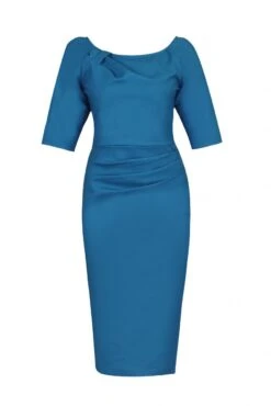 Half Sleeve Ruched Wiggle Dress, Teal
