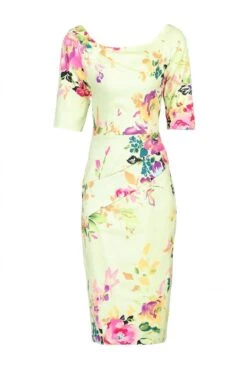 Half Sleeve Floral Print Dress, Yellow Floral