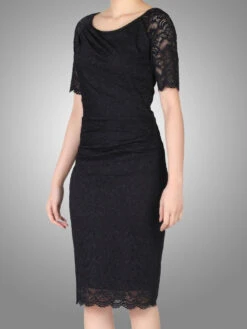 Lace Ruched Shift Dress, Black -Miha Dresses Shop JN 86387black 2 98052 a5ca01a9 f64d 4102 b8bb d18a586dc732