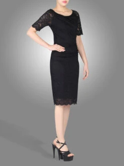 Lace Ruched Shift Dress, Black -Miha Dresses Shop JN 86387black 4 17510 e92711e8 9cbd 41e4 a55e 866204e441c5