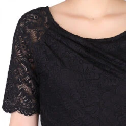 Lace Ruched Shift Dress, Black -Miha Dresses Shop JN 86387black 6 01823 6c5b7e97 25db 487f a94f 616a7c362642