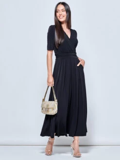 Plain Wrap Front Jersey Maxi Dress, Black -Miha Dresses Shop JS621133 Black 4