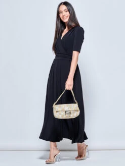 Plain Wrap Front Jersey Maxi Dress, Black -Miha Dresses Shop JS621133 Black 5