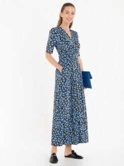 Jolie Moi Acadia Floral Print Wrap Maxi Dress, Blue/Black -Miha Dresses Shop JolieMoiAcadiaFloralPrintWrapMaxiDress BlueBlack 629