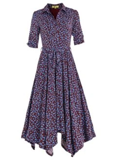 Jolie Moi Handkerchief Hem Shirt Dress, Burgundy Multi -Miha Dresses Shop JolieMoiHandkerchiefHemShirtDress BurgundyMulti