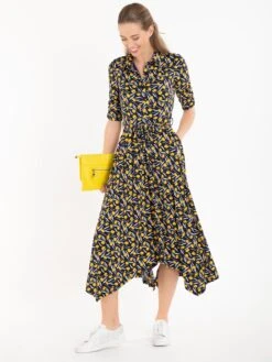 Jolie Moi Handkerchief Hem Shirt Dress, Yellow/Multi -Miha Dresses Shop JolieMoiHandkerchiefHemShirtDress YellowMulti