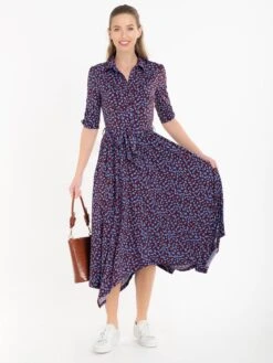 Jolie Moi Handkerchief Hem Shirt Dress, Burgundy Multi -Miha Dresses Shop JolieMoiHandkerchiefHemShirtDress animalprintdress