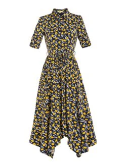 Jolie Moi Handkerchief Hem Shirt Dress, Yellow/Multi -Miha Dresses Shop JolieMoiHandkerchiefHemShirtDress floralprintmaxidress