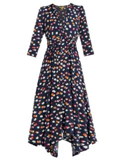 Jolie Moi Knot Front Hanky Hem Dress, Navy Floral -Miha Dresses Shop JolieMoiKnotFrontHankyHemDress NavyFloral
