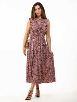 Kynlee Frilly Shoulder Maxi Dress, Pink Animal -Miha Dresses Shop K 2158PinkAnimal 1