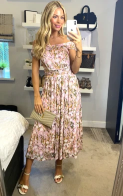 Kiara Bardot Mesh Dress, Light Pink -Miha Dresses Shop KH 2318LightPink 1