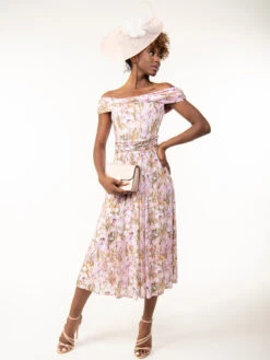 Kiara Bardot Mesh Dress, Light Pink -Miha Dresses Shop KH 2318LightPink 2