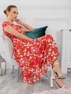 Kiara Bardot Neck Mesh Dress, Red Floral -Miha Dresses Shop KH 2318RedFloral 11 78895fa4 9182 48dd acfb 93fc3bd69322