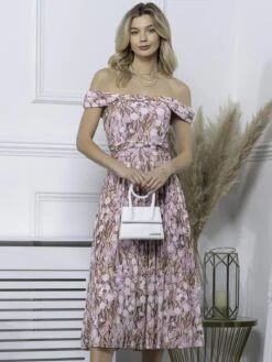 Kiara Bardot Mesh Dress, Light Pink -Miha Dresses Shop KH 2318 LightPink 3