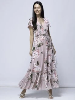 Kailee Mesh Floral Print Maxi Dress, Dusty Pink -Miha Dresses Shop KME 9373 DustyPink 2