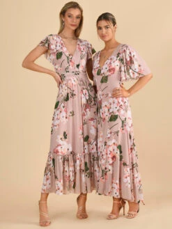 Kailee Mesh Floral Print Maxi Dress, Dusty Pink -Miha Dresses Shop KME 9373 DustyPink 7