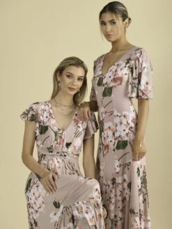Kailee Mesh Floral Print Maxi Dress, Dusty Pink -Miha Dresses Shop KME 9373 DustyPink 8