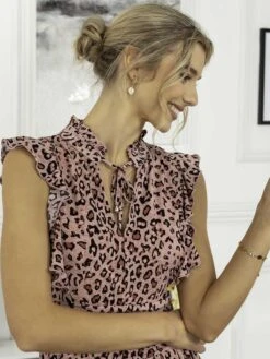 Kynlee Frilly Shoulder Maxi Dress, Pink Animal -Miha Dresses Shop KY 2158 PinkAnimal 5