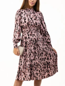 Jolie Moi Kathryn Long Sleeve Midi Dress, Pink Abstract -Miha Dresses Shop KY 2312PinkAbstract 1
