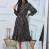 Jolie Moi Kathryn Long Sleeve Midi Dress, Brown Animal -Miha Dresses Shop KY 2312 BrownAnimal 5