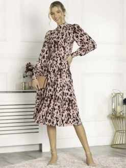 Jolie Moi Kathryn Long Sleeve Midi Dress, Pink Abstract -Miha Dresses Shop KY 2312 PinkAbstract 3