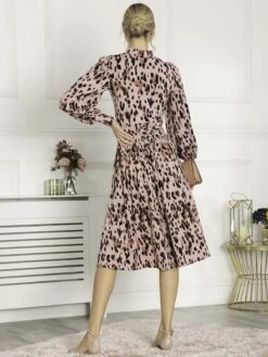 Jolie Moi Kathryn Long Sleeve Midi Dress, Pink Abstract -Miha Dresses Shop KY 2312 PinkAbstract 4