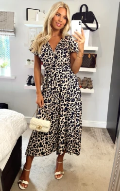 Lola Wrap Dip Hem Maxi Dress, Pink Animal -Miha Dresses Shop L 670 12PinkAnimal 1