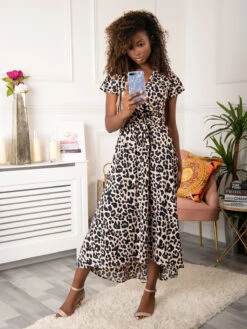 Lola Wrap Dip Hem Maxi Dress, Pink Animal -Miha Dresses Shop L 670 12PinkAnimal 5