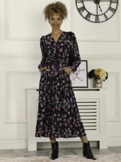 Vivian Long Sleeve Dress, Navy Floral -Miha Dresses Shop L312 621 NavyFloral 3