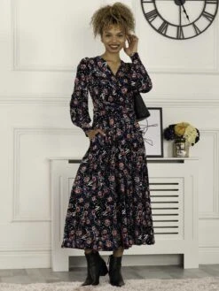 Vivian Long Sleeve Dress, Navy Floral -Miha Dresses Shop L312 621 NavyFloral 4