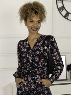 Vivian Long Sleeve Dress, Navy Floral -Miha Dresses Shop L312 621 NavyFloral 6