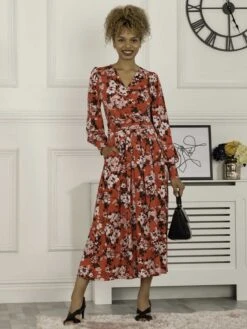 Jolie Moi Vivian Long Sleeve Dress, Red Floral -Miha Dresses Shop L312 621 RedFloral 3