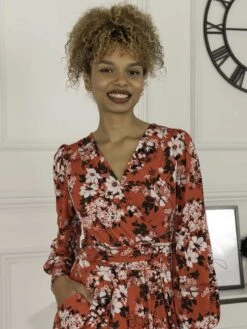 Jolie Moi Vivian Long Sleeve Dress, Red Floral -Miha Dresses Shop L312 621 RedFloral 6