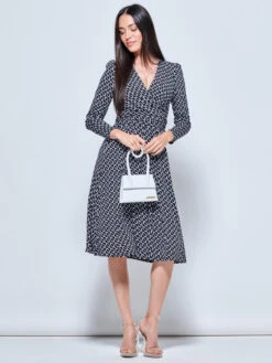 Long Sleeve Jersey Midi Dress, Black Geo -Miha Dresses Shop L504 108 BlackGeo 5