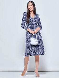 Long Sleeve Jersey Midi Dress, Navy Geo -Miha Dresses Shop L504 108 NavyGeo 4