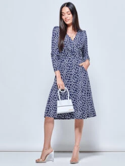 Long Sleeve Jersey Midi Dress, Navy Geo -Miha Dresses Shop L504 108 NavyGeo 5