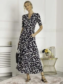 Jolie Moi Acadia Floral Print Wrap Maxi Dress, Navy White Floral -Miha Dresses Shop L621 137 NavyWhiteFloral 2