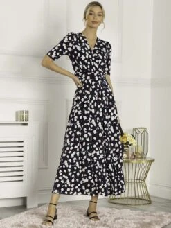 Jolie Moi Acadia Floral Print Wrap Maxi Dress, Navy White Floral -Miha Dresses Shop L621 137 NavyWhiteFloral 3