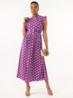 Jolie Moi Doris Frilly Maxi Dress, Pink Animal