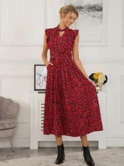 Jolie Moi Doris Frilly Maxi Dress, Red Animal -Miha Dresses Shop L951 133 RedAnimal 3