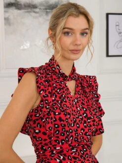 Jolie Moi Doris Frilly Maxi Dress, Red Animal -Miha Dresses Shop L951 133 RedAnimal 5