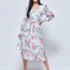 Floral Print Long Sleeve Mesh Midi Dress, White Floral -Miha Dresses Shop LDP 3621 Whitefloral 4