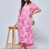 Short Sleeve Tunic Holiday Maxi Dress, Pink Abstract -Miha Dresses Shop LQ 0A009 PinkAbstract 1